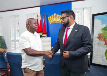 (L-R) Leader of the Opposition, Aubrey Norton and President meeting on March 1, 2025