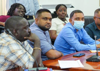 Nigel Dharamlall (second from left) in this Office of the President photo taken yesterday at the meeting