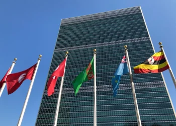 Flags fly outside the United Nations headquarters Sept. 28, 2019. (AP Photo/Jennifer Peltz, File)
