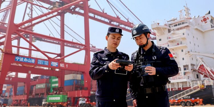 Police conduct aerial inspections using drones in Zhoushan, east China's Zhejiang Province, April 9, 2024. /VCG