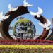 A flower bed arranged in the square in front of the Military Museum symbolizes peace and prosperity, Beijing, capital of China, September 25, 2022. /VCG