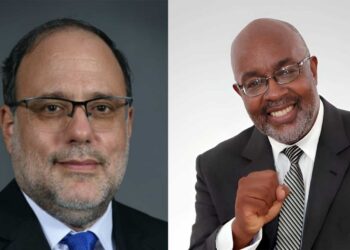 PNP President Mark Golding and Fitz Jackson, Opposition Spokesman with responsibility for matters concerning Portmore