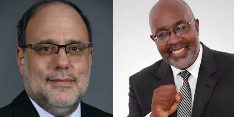 PNP President Mark Golding and Fitz Jackson, Opposition Spokesman with responsibility for matters concerning Portmore