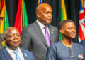 Caribbean leaders during the 48th regular meeting of Caribbean Community, CARICOM, in Bridgetown, Barbados, which ended on Friday, February 21, 2025. From bottom left to right, Bahamas Prime Minister Philip Davis, Grenada Prime Minister Dickon Mitchell, Dominica Prime Minister Roosevelt Skerrit (top right) and Guyana President Mohamed Irfaan Ali. CARICOM