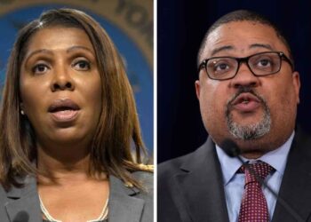 New York Attorney General Letitia James (left) and Manhattan DA Alvin Bragg, (right)