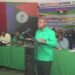Leader of the PNCR, Aubrey Norton, at the podium (PNCR facebook photo)