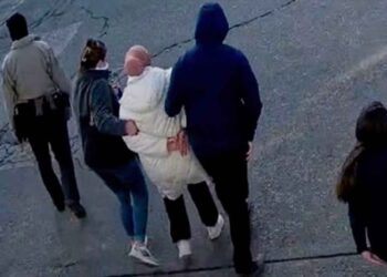 Tufts University PhD student Rumeysa Ozturk being arrested by masked U.S. immigration agents near Boston