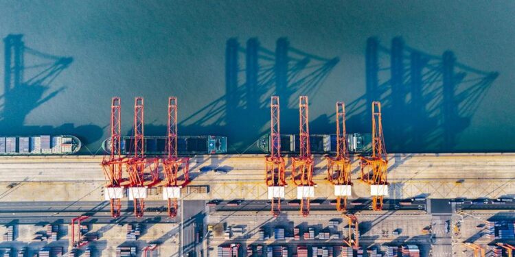 An aerial drone photo shows a view of the Tangshan Port in north China's Hebei Province, Jan. 13, 2025. (Photo by Liu Mancang/Xinhua)