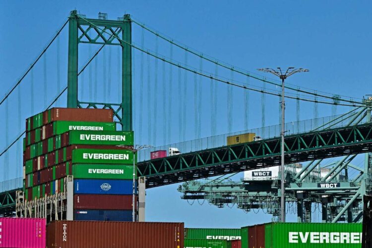 Shipping containers are stacked at the Port of Long Beach on April 2, 2025, in Long Beach, California. [Photo/Agencies]