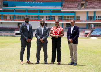 From Left: CWI Director of Cricket, Miles Bascombe, CWI President, Dr. Kishore Shallow, Grenada Minister of Sport, Delma Thomas, CWI CEO Chris Dehring