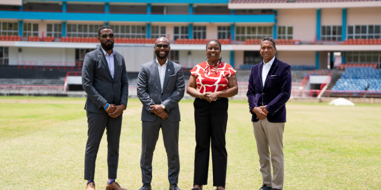 From Left: CWI Director of Cricket, Miles Bascombe, CWI President, Dr. Kishore Shallow, Grenada Minister of Sport, Delma Thomas, CWI CEO Chris Dehring