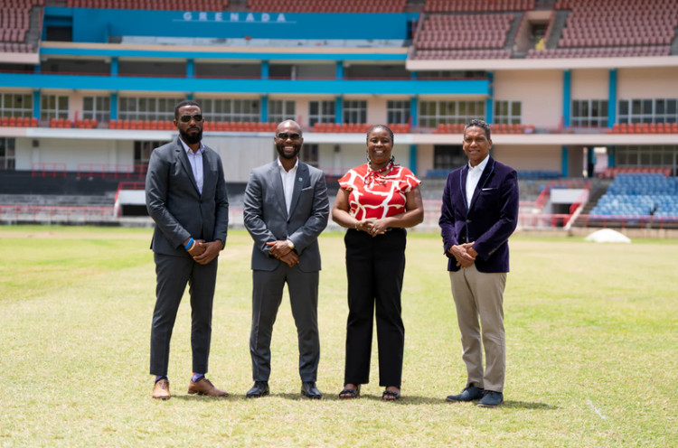 From Left: CWI Director of Cricket, Miles Bascombe, CWI President, Dr. Kishore Shallow, Grenada Minister of Sport, Delma Thomas, CWI CEO Chris Dehring