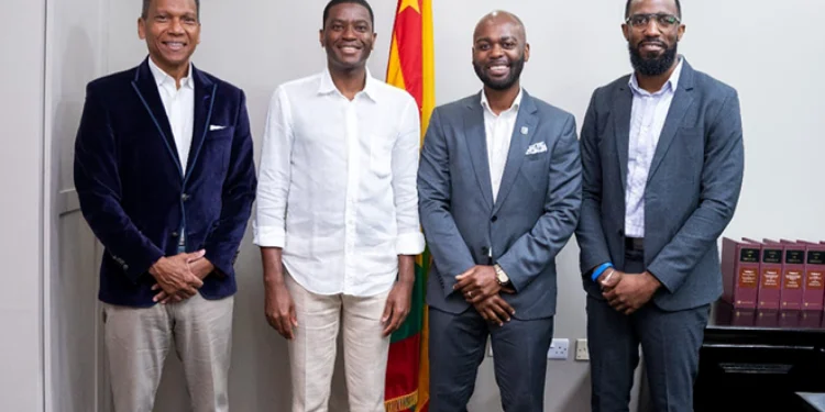 (from left) CWI CEO Chris Dehring, Grenada Prime Minister Hon. Dickon Mitchell, CWI President Dr. Kishore Shallow, CWI Director of Cricket Miles Bascombe.