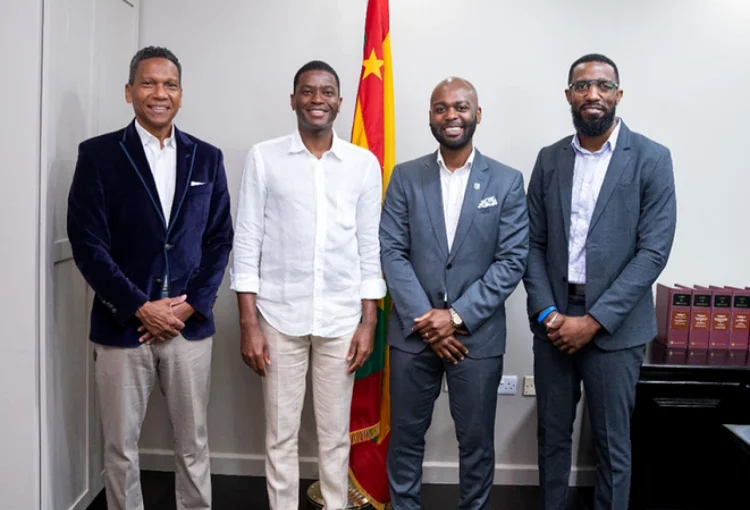 (from left) CWI CEO Chris Dehring, Grenada Prime Minister Hon. Dickon Mitchell, CWI President Dr. Kishore Shallow, CWI Director of Cricket Miles Bascombe.
