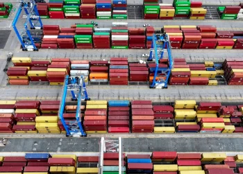A drone view shows containers on the day President Donald Trump announced new tariffs at the Port of Baltimore, Maryland, on April 2, 2025. Evelyn Hockstein/Reuters
