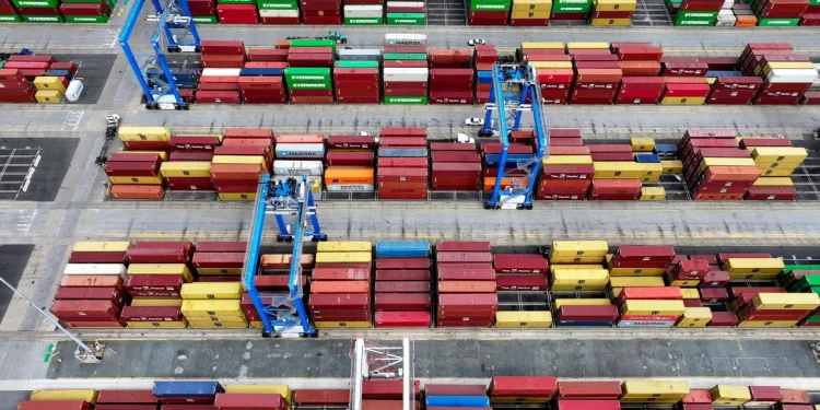 A drone view shows containers on the day President Donald Trump announced new tariffs at the Port of Baltimore, Maryland, on April 2, 2025. Evelyn Hockstein/Reuters