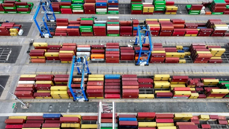 A drone view shows containers on the day President Donald Trump announced new tariffs at the Port of Baltimore, Maryland, on April 2, 2025. Evelyn Hockstein/Reuters