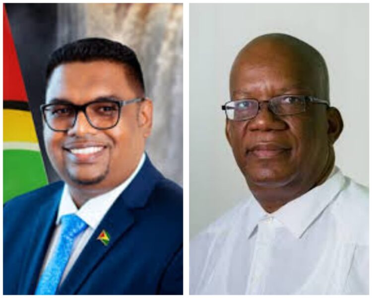 L-R President Irfaan Ali and former Finance Minister Winston Jordan