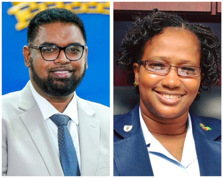 L-R President Irfaan Ali and former Minister Annette Ferguson