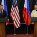 U.S. Defense Secretary Pete Hegseth (L) and Philippine Secretary of Defense Gilberto Teodoro hold a joint press conference in Quezon City, the Philippines, March 28, 2025. /VCG
