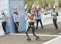 Tiangong Ultra came in first among humanoid robots in a Beijing half-marathon on Saturday with a time of 2 hours 40 minutes.Fred Dufour / NBC News