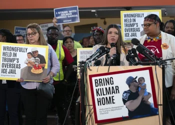 Jennifer Vasquez Sura, the wife of Kilmar Abrego Garcia  of Maryland, who was mistakenly deported to El Salvador speaks during a news conference at CASA's Multicultural Center in Hyattsville, Md., April 4, 2025 (AP Photo/Jose Luis Magana, File)