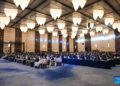 This photo taken on April 28, 2025 shows a scene of the opening ceremony of the 11th China-Arab Business Conference and the 9th Investment Seminar of the China-Arab States Cooperation Forum in Haikou, south China's Hainan Province. The conference was co-hosted by the China Council for the Promotion of International Trade, the People's Government of Hainan Province, the Secretariat of the Arab League, and the General Union of Chambers of Commerce, Industry & Agriculture of the Arab Countries. More than 1,000 representatives from domestic and international political and business circles attended the event. (Xinhua/Pu Xiaoxu)
