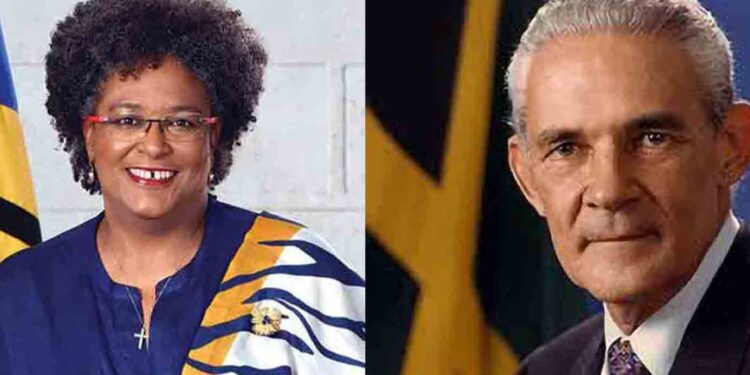 CARICOM Chair, Barbados Prime Minister Mia Amor Mottley and the Late Prime Minister of Jamaica Michael Manley