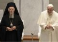 Pope Francis and Ecumenical Patriarch Bartholomew attend an ecumenical meeting and prayer for peace in Our Lady of Arabia Cathedral, Sakhir, Bahrain, Friday, Nov. 4, 2022. (AP Photo/Alessandra Tarantino, File)