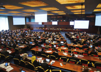 Overview taken during a meeting of the Governing Body on Qatar at the International Labor Organization (ILO) in Geneva, Switzerland, November 8, 2017. REUTERS/Denis Balibouse/ File Photo Purchase Licensing Rights