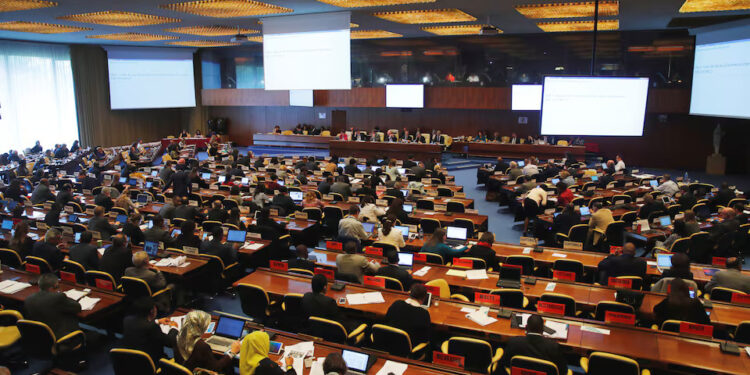 Overview taken during a meeting of the Governing Body on Qatar at the International Labor Organization (ILO) in Geneva, Switzerland, November 8, 2017. REUTERS/Denis Balibouse/ File Photo Purchase Licensing Rights
