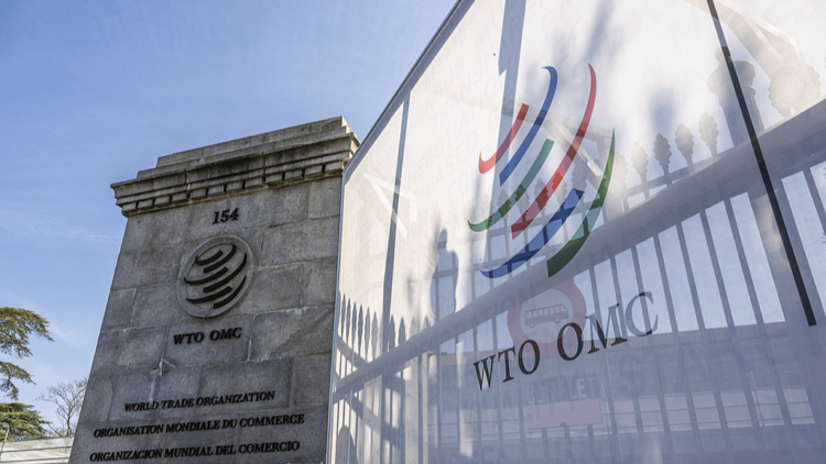 A view of the entrance of the headquarters of the World Trade Organization (WTO) in Geneva, Switzerland, April 3, 2025. /VCG