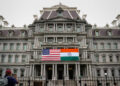 The flags of the United States and India are displayed on the Eisenhower Executive Office Building at the White House in Washington, U.S., June 21, 2023. REUTERS/Elizabeth Frantz/File Photo Purchase Licensing Rights