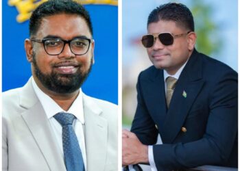 L-R President Irfaan Ali and Leader of the Opposition Azruddin Mohamed