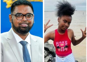 L-R President Irfaan Ali and 11-year-old Adrianna Younge (dead)