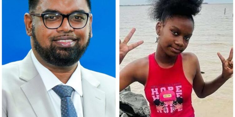 L-R President Irfaan Ali and 11-year-old Adrianna Younge (dead)