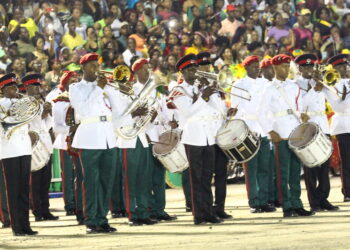 Guyana Police Force band at Guyana's 50th Independence Anniversary Flag-raising ceremony 25 May 2016, Jubilee Park, Georgetown