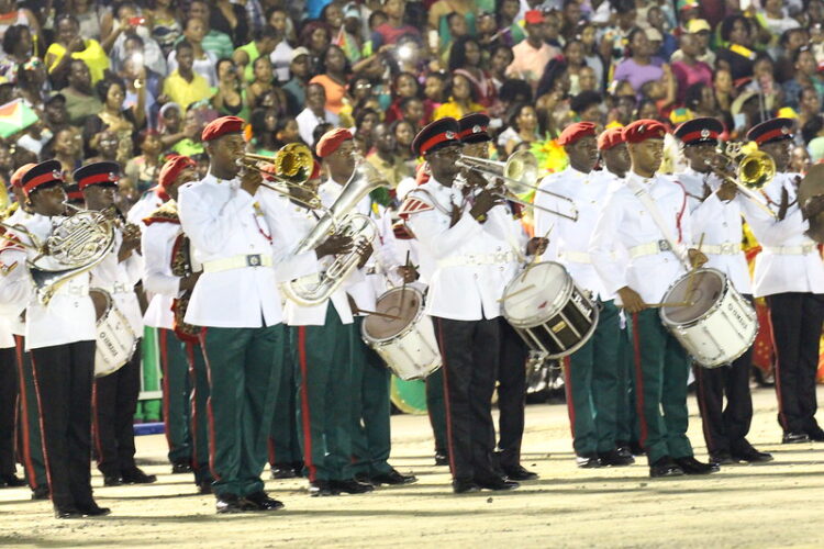 Guyana Police Force band at Guyana's 50th Independence Anniversary Flag-raising ceremony 25 May 2016, Jubilee Park, Georgetown