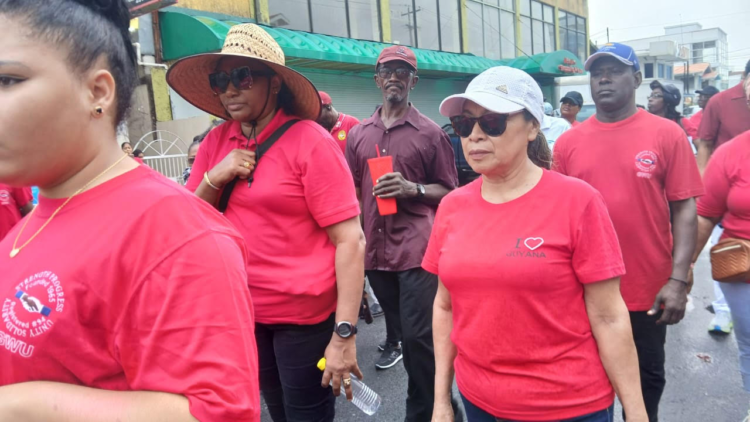 Some of the workers, including Members of Parliament Annette Ferguson and Dawn Hastings-Williams (both centre), who participated in the March and Rally, May 1st 2025