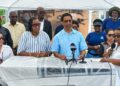 Dr. Terrence Campbell, delivering a statement at the press conference on Wednesday.