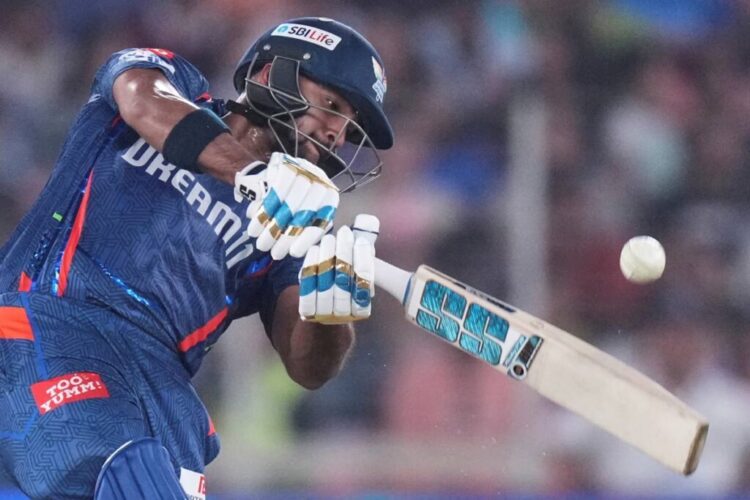 Lucknow Super Giants' Nicholas Pooran plays a shot during the Indian Premier League cricket match between Gujarat Titans and Lucknow Super Giants at Narendra Modi Stadium in Ahmedabad, India, on May 22, 2025. - AP Photo