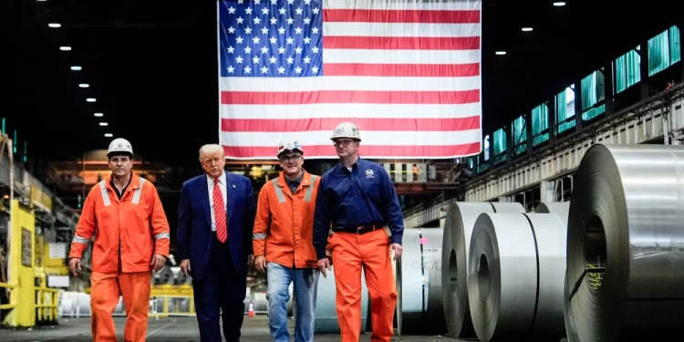 President Donald Trump touring U.S. Steel’s Mon Valley Works-Irvin plant in West Mifflin, Pa., on Friday.Julia Demaree Nikhinson / AP