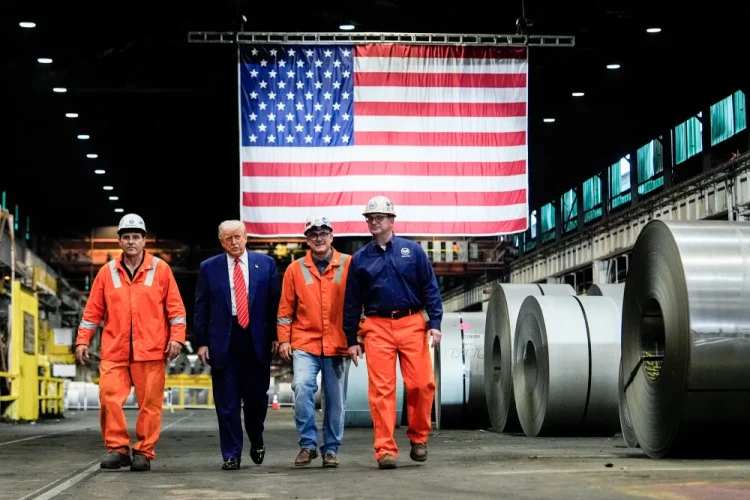 President Donald Trump touring U.S. Steel’s Mon Valley Works-Irvin plant in West Mifflin, Pa., on Friday.Julia Demaree Nikhinson / AP