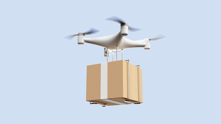 An illustration of a drone delivering goods. /VCG