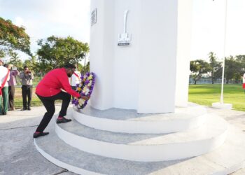 President Irfaan Ali laying a wreath at the Enmore Martyrs Monument- June 16, 2025