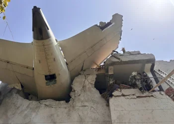 This photo shared by India’s Central Industrial Security Force (CISF) shows debris of a plane that crashed in the northwestern Indian city of Ahmedabad, in Gujarat state, Thursday, June 12, 2025. (CISF via AP)