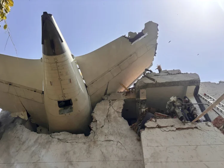 This photo shared by India’s Central Industrial Security Force (CISF) shows debris of a plane that crashed in the northwestern Indian city of Ahmedabad, in Gujarat state, Thursday, June 12, 2025. (CISF via AP)