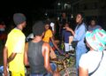 Presidential candidate Amanza Walton-Desir (centre) on the campaign husting, speaking to young people at an East Berbice-Corentyne outreach