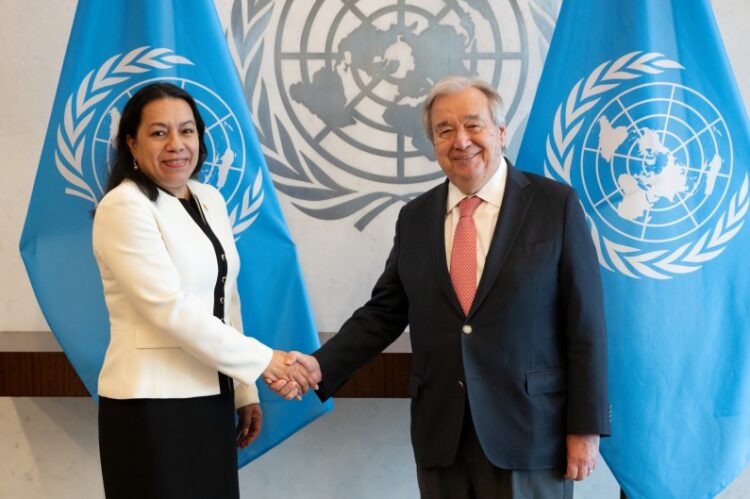 L-R Guyana’s Permanent Representative to the United Nations, Ambassador Carolyn Rodrigues-Birkett and UN Secretary-General António Guterres