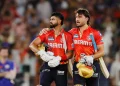 Shreyas Iyer (left) and Marcus Stoinis after PBKS' win in IPL 2025 Qualifier 2.